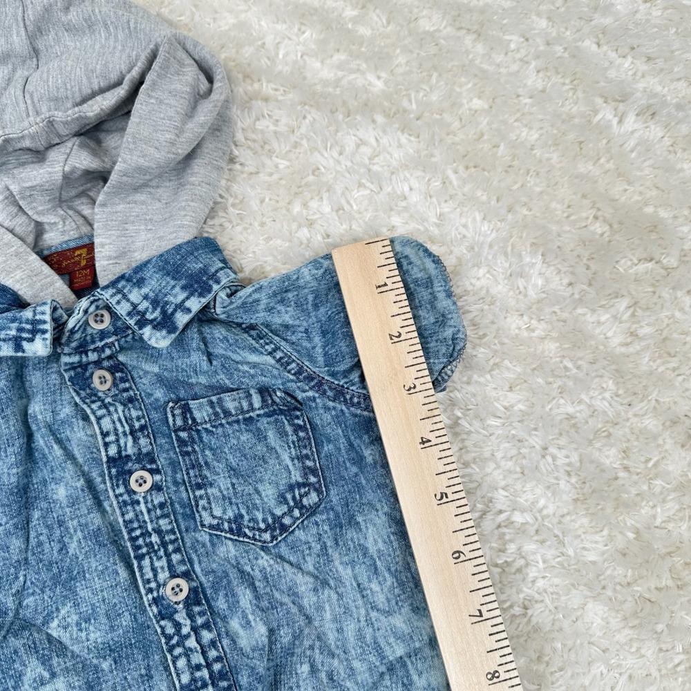 7 For All Mankind 12M Baby Boy's Denim Button Shirt Hoodie Casual Preppy - Picture 7 of 12